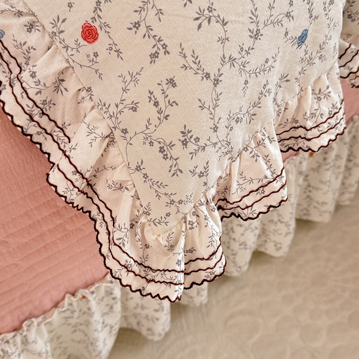 91家纺网 家纺一手货源 找家纺 韩约家纺 2025新款韩约1韩式蝴蝶结床盖款棉麻四件套 初颜