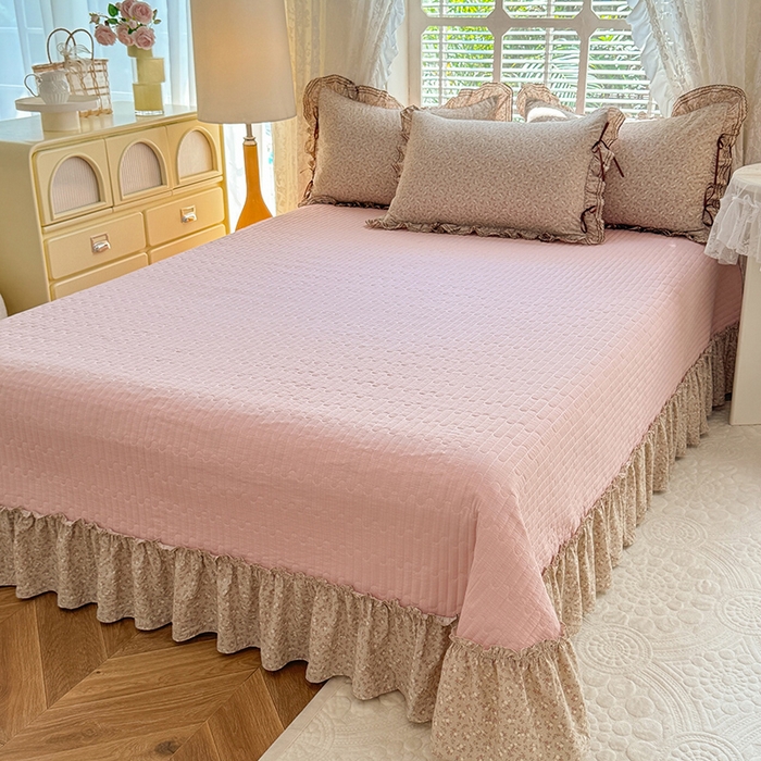 91家纺网 家纺一手货源 找家纺 韩约家纺 2025新款韩约1韩式蝴蝶结床盖款棉麻四件套 心动