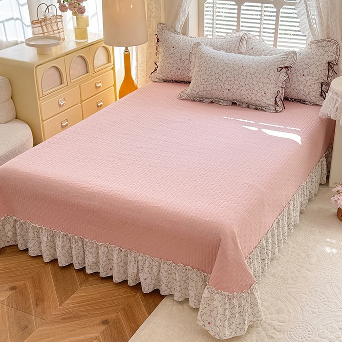 91家纺网 家纺一手货源 找家纺 韩约家纺 2025新款韩约1韩式蝴蝶结床盖款棉麻四件套 初颜