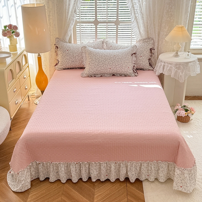 91家纺网 家纺一手货源 找家纺 韩约家纺 2025新款韩约1韩式蝴蝶结床盖款棉麻四件套 初颜