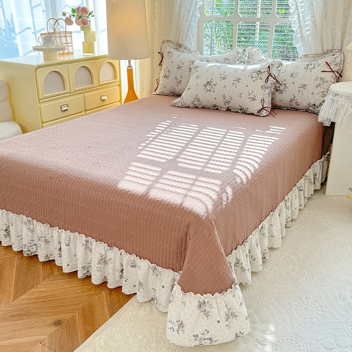 91家纺网 家纺一手货源 找家纺 韩约家纺 2025新款韩约1韩式蝴蝶结床盖款棉麻四件套 芳华