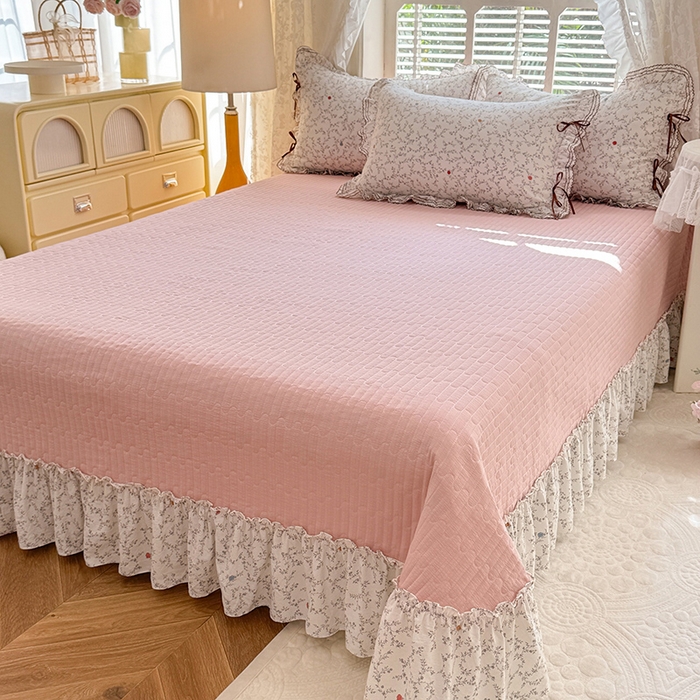 91家纺网 家纺一手货源 找家纺 韩约家纺 2025新款韩约1韩式蝴蝶结床盖款棉麻四件套 初颜