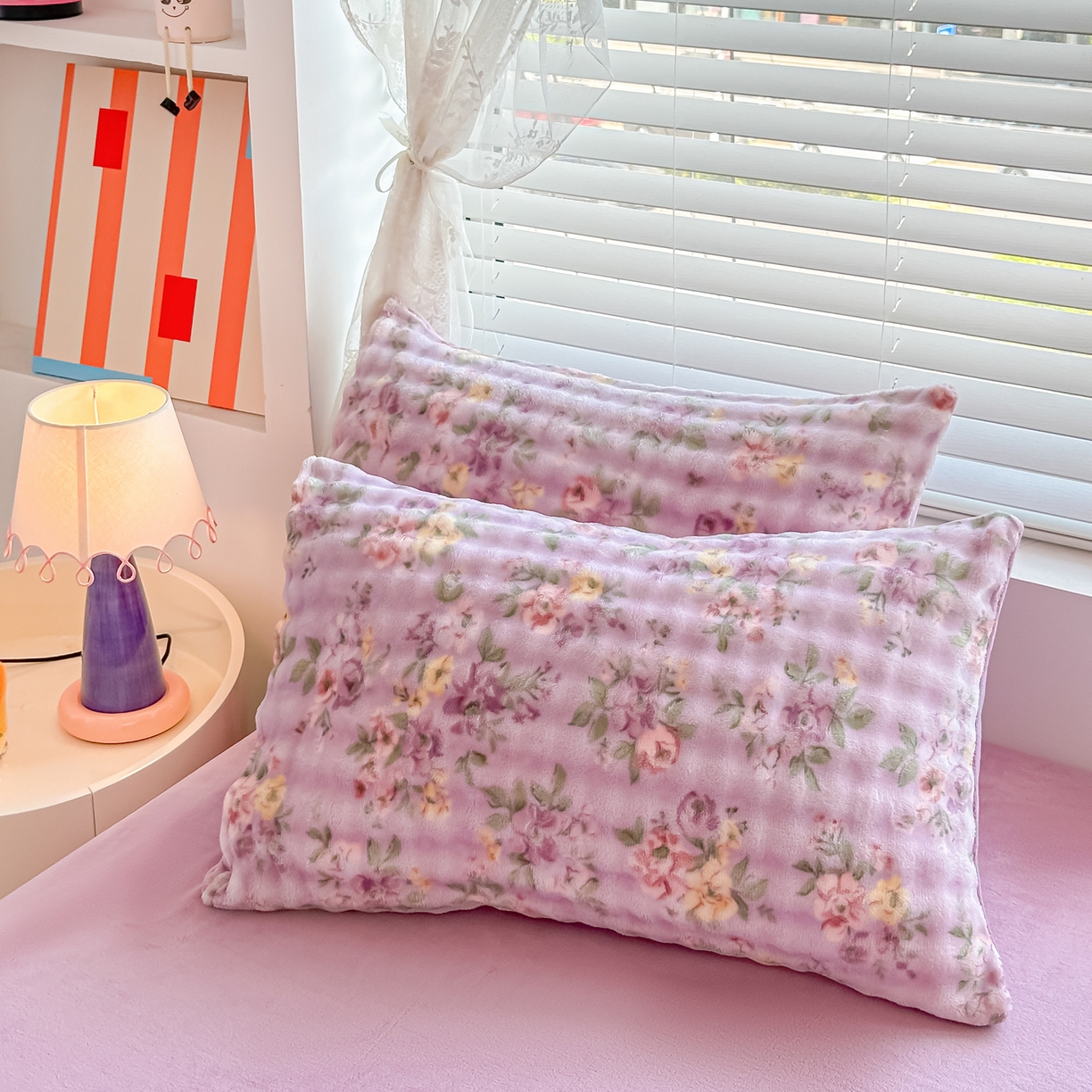 91家纺网 家纺一手货源 找家纺 归属 2025新款牛奶绒泡泡绒四件套 紫萝花