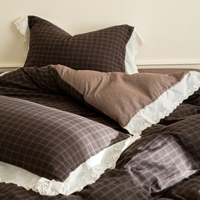 91家纺网 家纺一手货源 找家纺 （总）棉眠 2025新款全棉色织双层纱格子法式大花边款