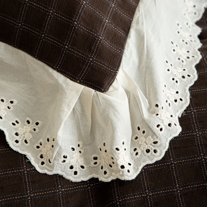 91家纺网 家纺一手货源 找家纺 （总）棉眠 2025新款全棉色织双层纱格子法式大花边款