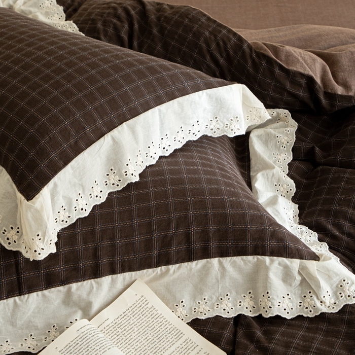 91家纺网 家纺一手货源 找家纺 （总）棉眠 2025新款全棉色织双层纱格子法式大花边款