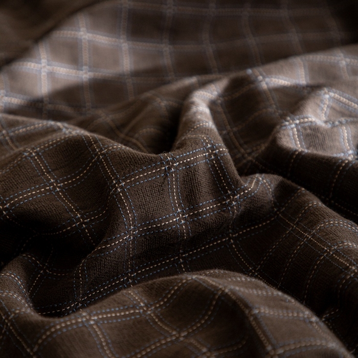 91家纺网 家纺一手货源 找家纺 棉眠 2025新款全棉色织双层纱格子法式大花边款 海莉-黑咖