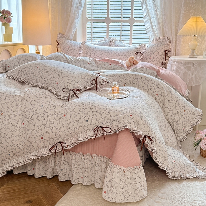 91家纺网 家纺一手货源 找家纺 （总）韩约家纺 2025新款韩约1韩式蝴蝶结床盖款棉麻四件套