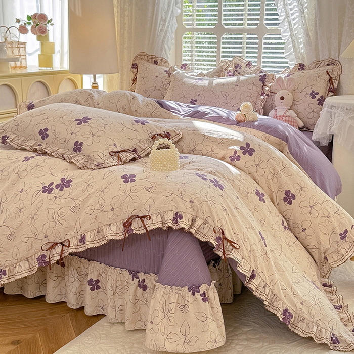 91家纺网 家纺一手货源 找家纺 （总）韩约家纺 2025新款韩约1韩式蝴蝶结床盖款棉麻四件套