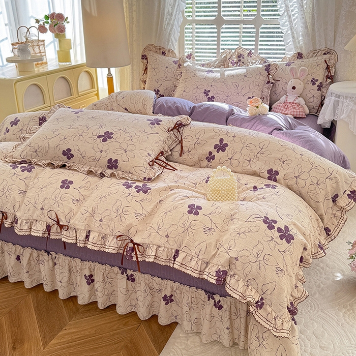 91家纺网 家纺一手货源 找家纺 （总）韩约家纺 2025新款韩约1韩式蝴蝶结床盖款棉麻四件套