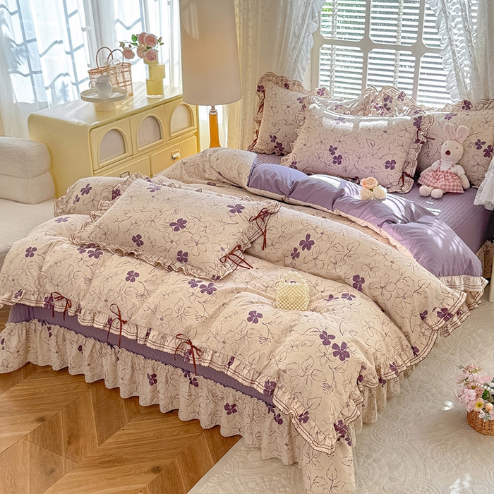 91家纺网 家纺一手货源 找家纺 （总）韩约家纺 2025新款韩约1韩式蝴蝶结床盖款棉麻四件套