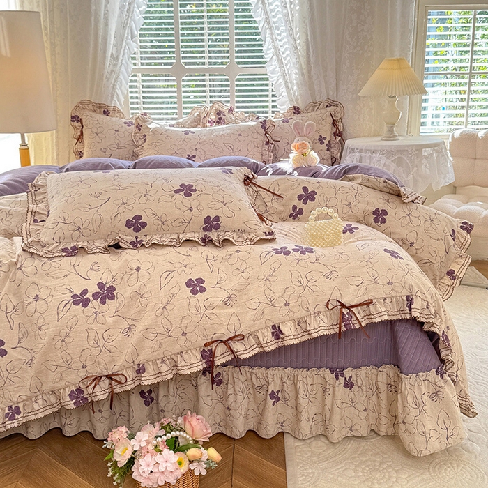 91家纺网 家纺一手货源 找家纺 （总）韩约家纺 2025新款韩约1韩式蝴蝶结床盖款棉麻四件套