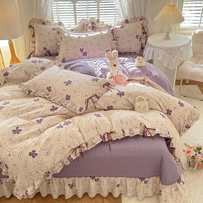 91家纺网 家纺一手货源 找家纺 （总）韩约家纺 2025新款韩约1韩式蝴蝶结床盖款棉麻四件套