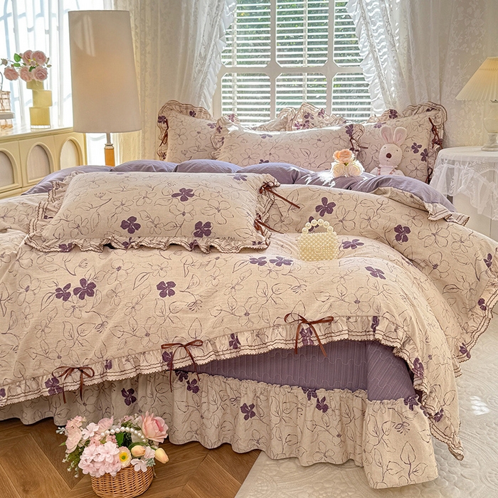 91家纺网 家纺一手货源 找家纺 （总）韩约家纺 2025新款韩约1韩式蝴蝶结床盖款棉麻四件套