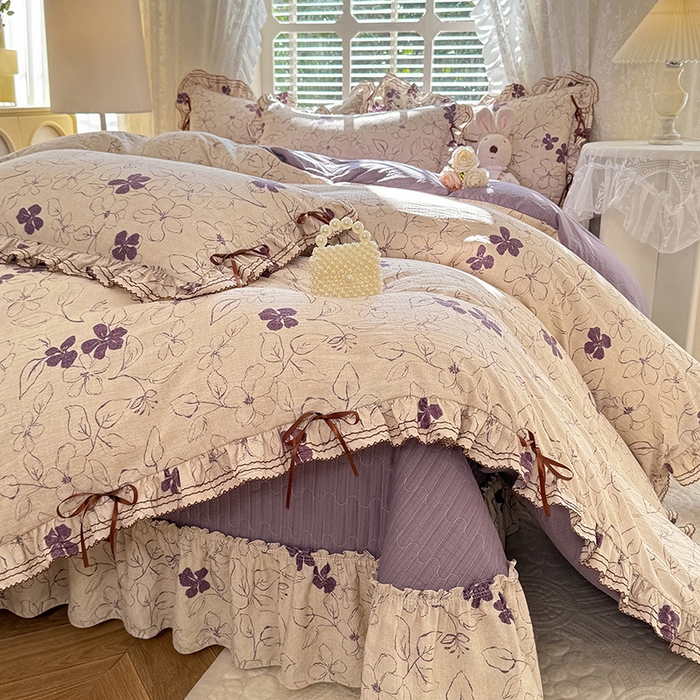 （总）韩约家纺 2025新款韩约1韩式蝴蝶结床盖款棉麻四件套