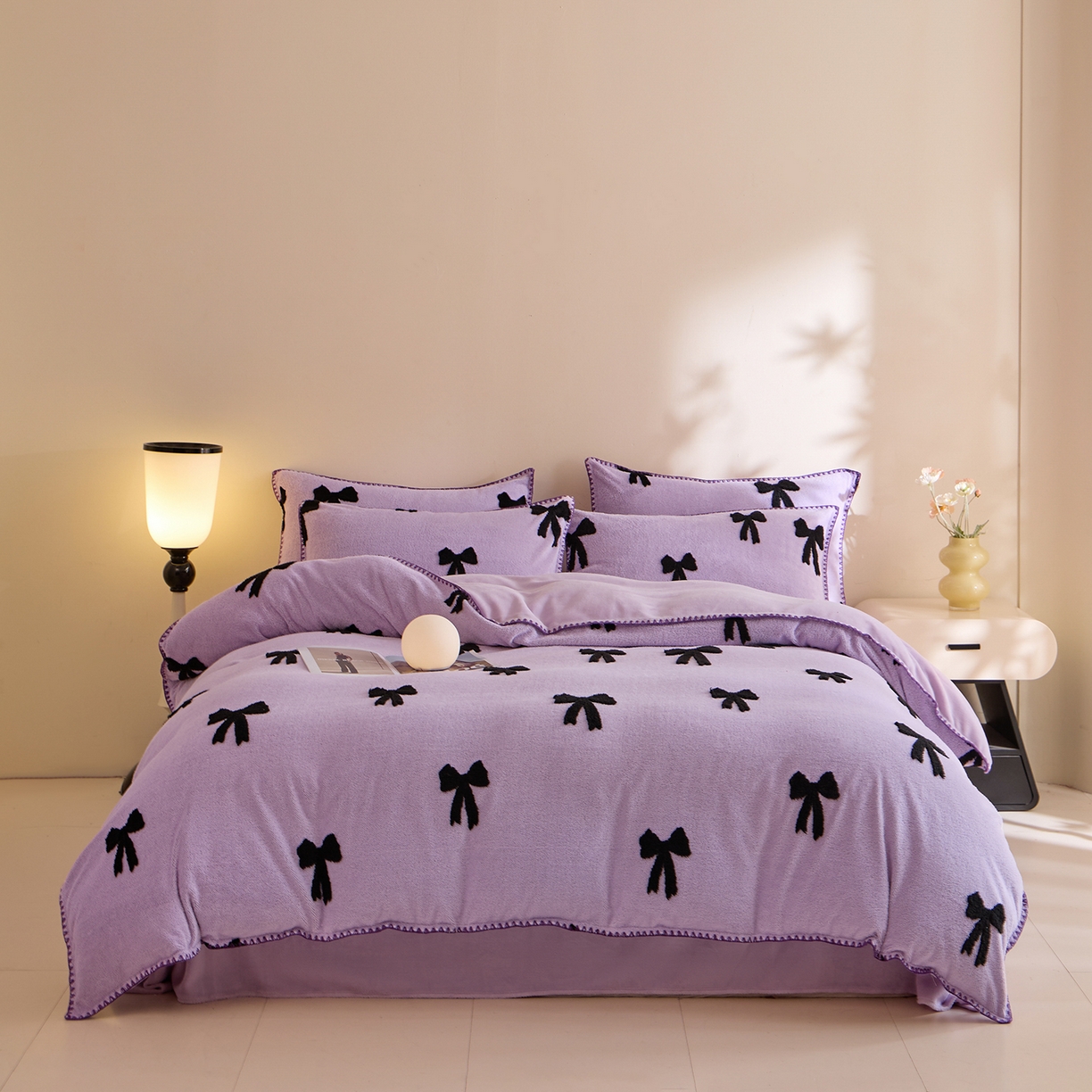 91家纺网 家纺一手货源 找家纺 丝印良品 2025新款加厚兔绒提花牛奶绒四件套系列 礼物-紫