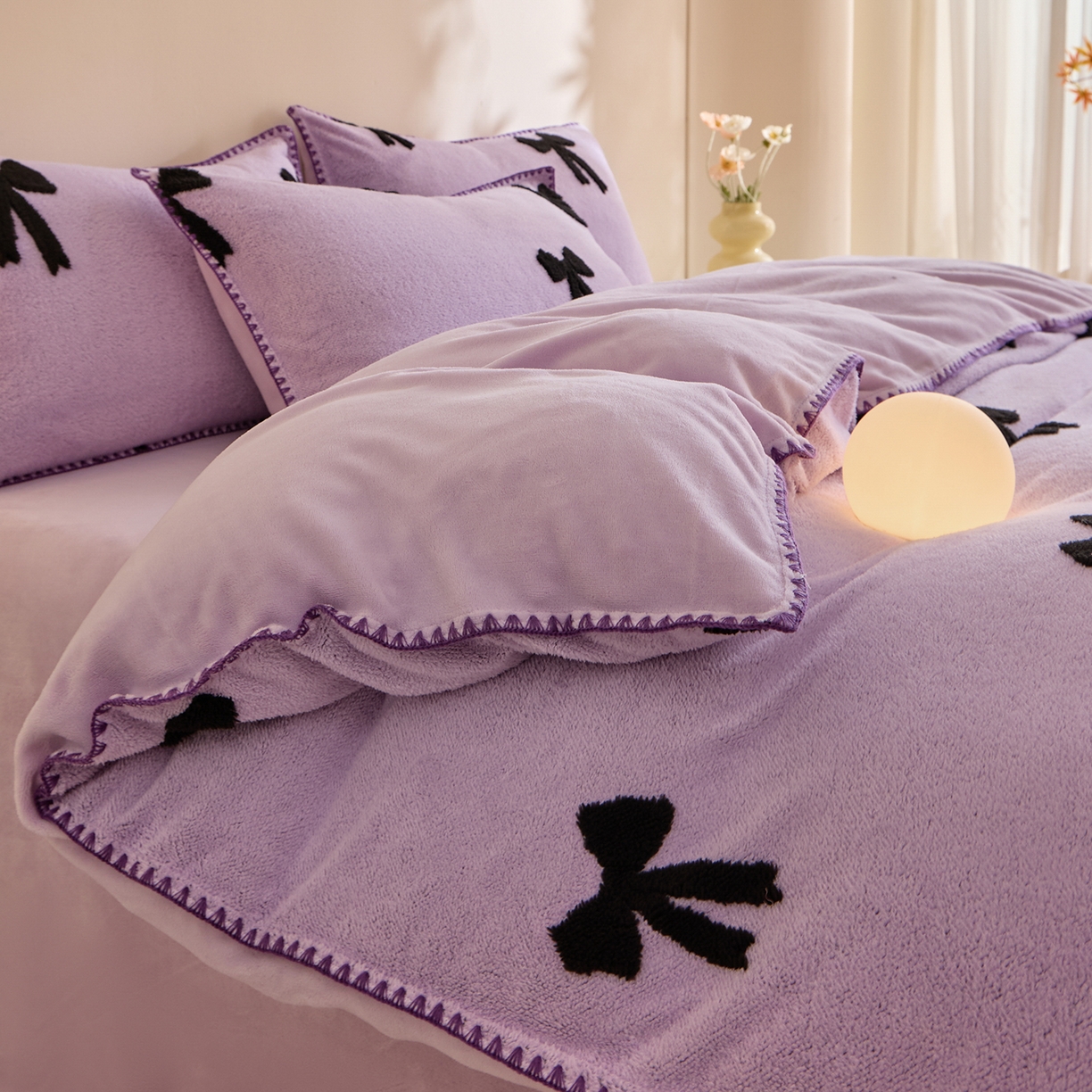 91家纺网 家纺一手货源 找家纺 丝印良品 2025新款加厚兔绒提花牛奶绒四件套系列 礼物-紫