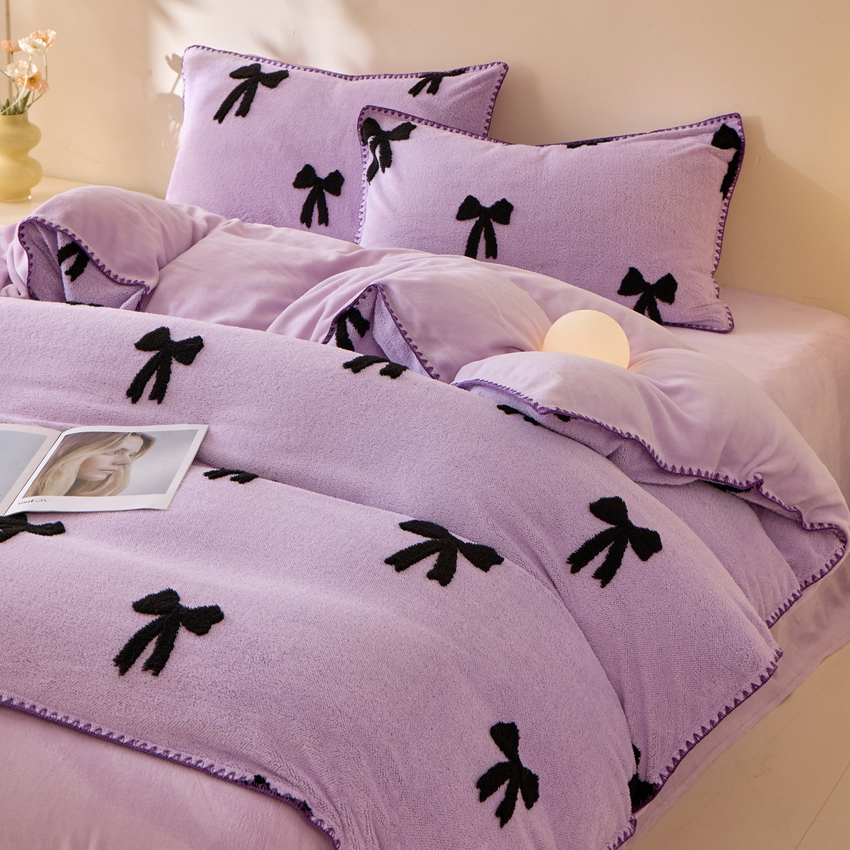 91家纺网 家纺一手货源 找家纺 丝印良品 2025新款加厚兔绒提花牛奶绒四件套系列 礼物-紫
