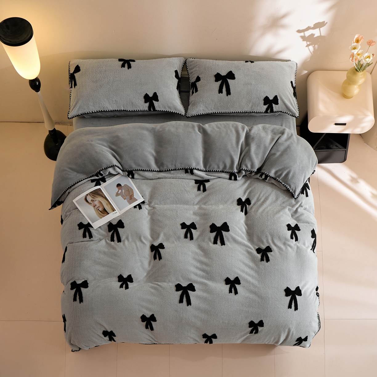 丝印良品 2025新款加厚兔绒提花牛奶绒四件套系列 礼物-灰