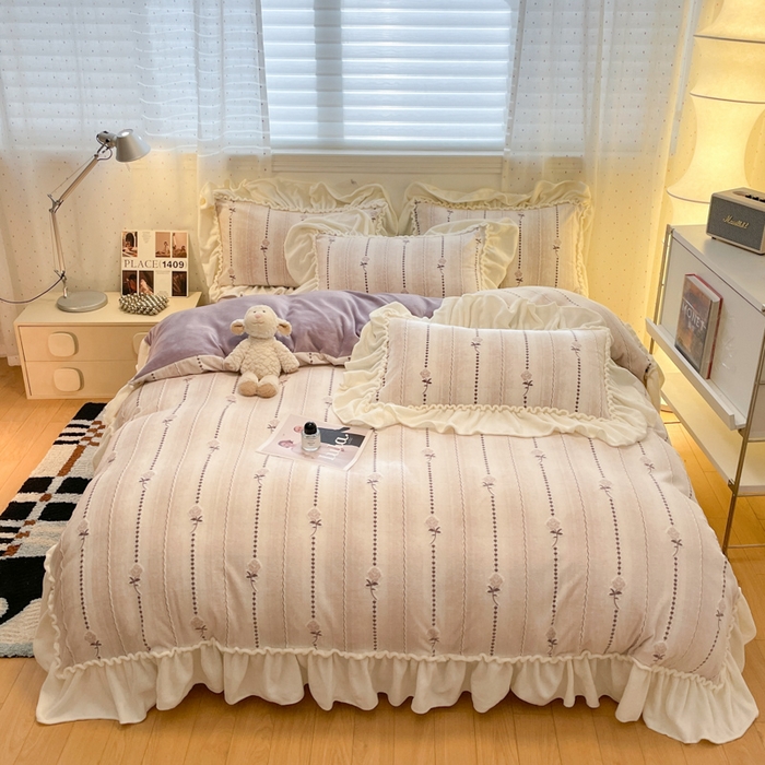 91家纺网 家纺一手货源 找家纺 （总）利欧 2025新款褶皱边雕花牛奶绒四件套