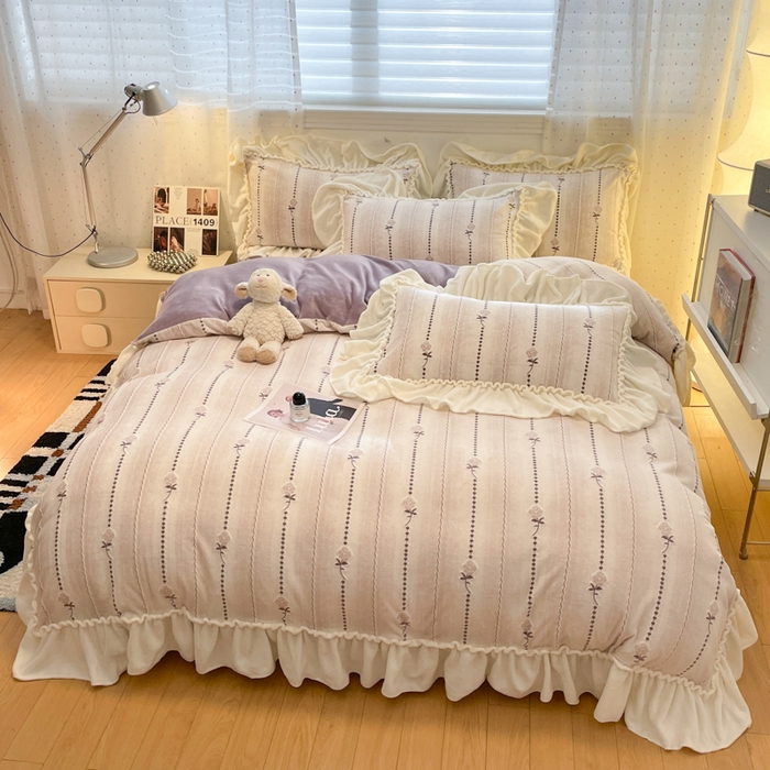 91家纺网 家纺一手货源 找家纺 （总）利欧 2025新款褶皱边雕花牛奶绒四件套