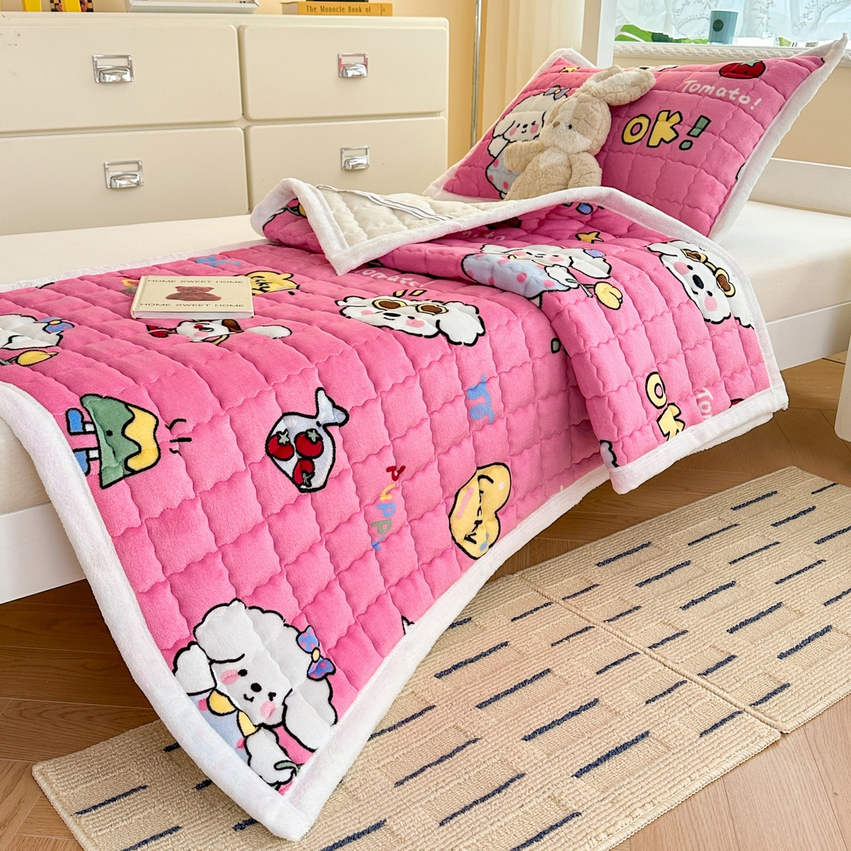 91家纺网 家纺一手货源 找家纺 川悦生活 2025新款A类印花牛奶绒床垫加厚绒保暖床床褥 床垫嗨皮小奶狗