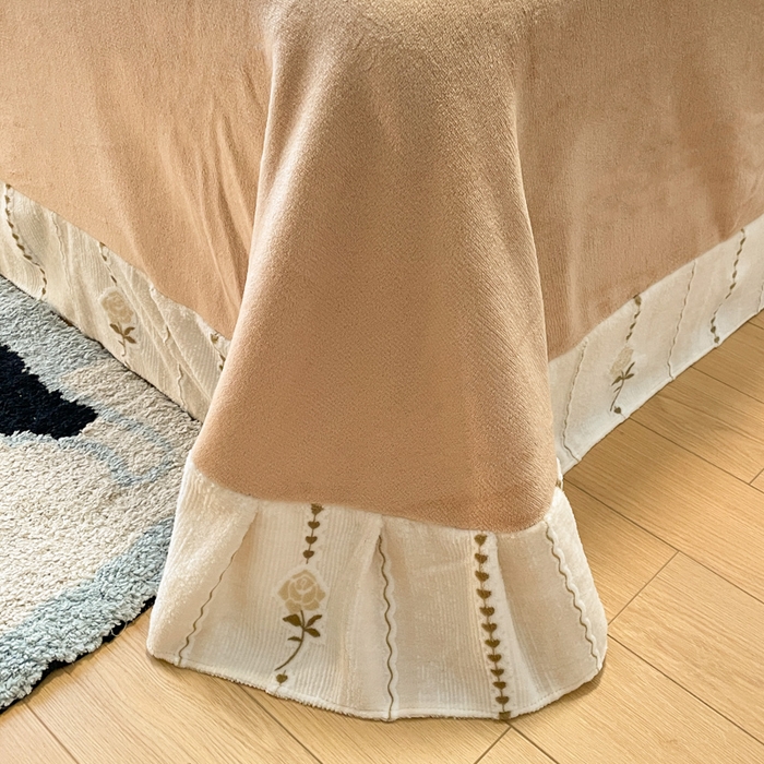 91家纺网 家纺一手货源 找家纺 利欧 2025新款褶皱边雕花牛奶绒四件套 玫影-橙