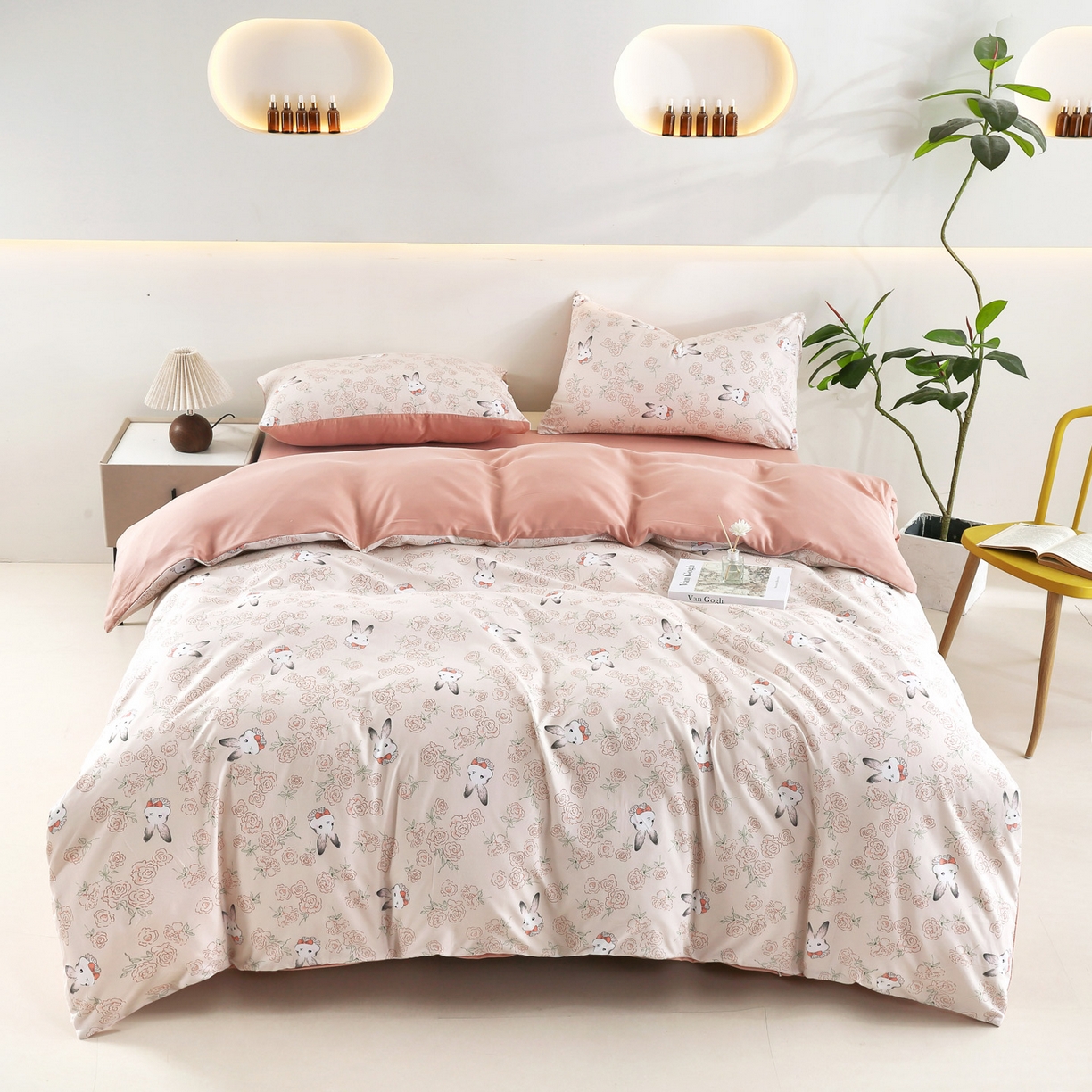 91家纺网 家纺一手货源 找家纺 恋之语 2025新款舒适柔软亲肤爆款芦荟棉四件套货源充足 花与兔