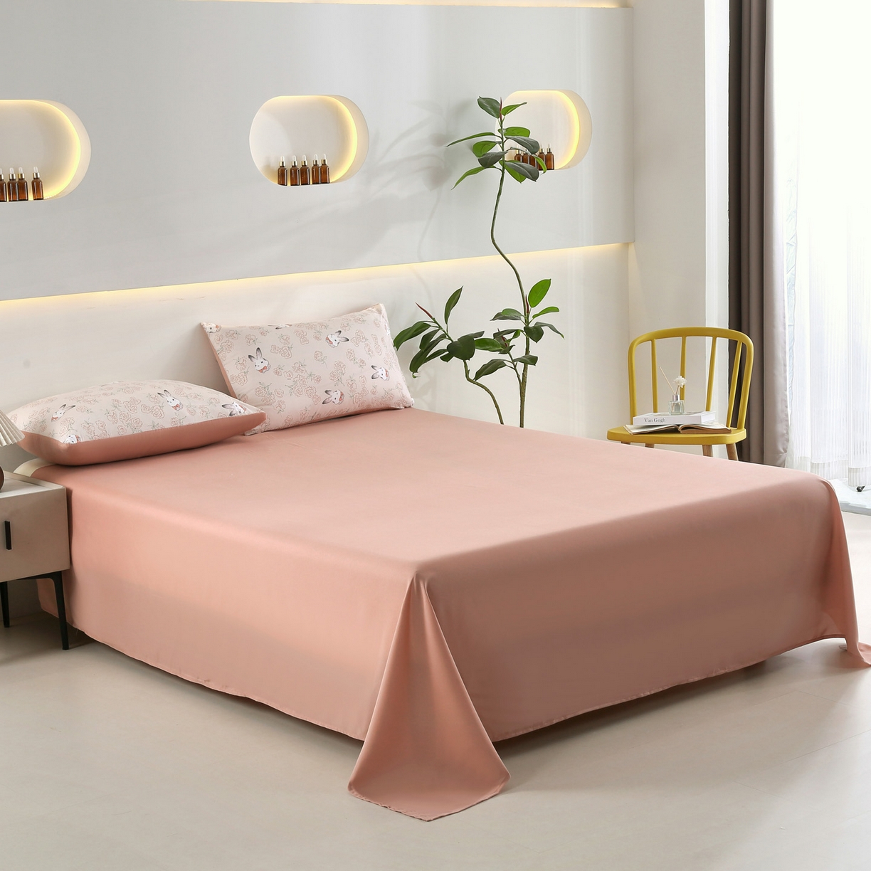 91家纺网 家纺一手货源 找家纺 恋之语 2025新款舒适柔软亲肤爆款芦荟棉四件套货源充足 花与兔