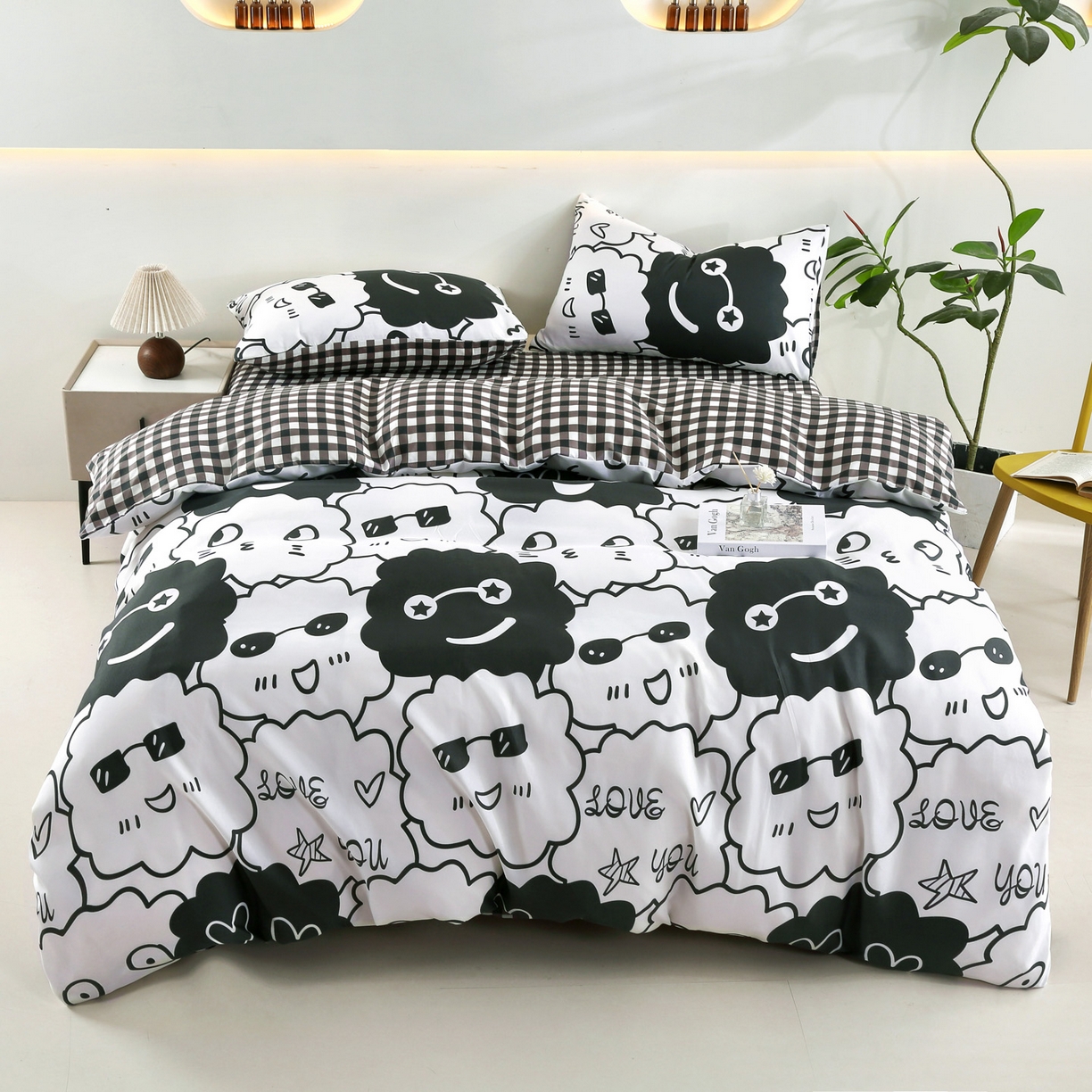 91家纺网 家纺一手货源 找家纺 恋之语 2025新款舒适柔软亲肤爆款芦荟棉四件套货源充足 煤球精灵