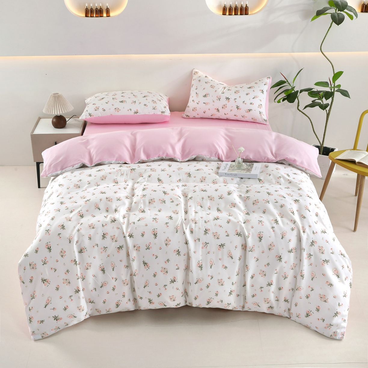 91家纺网 家纺一手货源 找家纺 恋之语 2025新款舒适柔软亲肤爆款芦荟棉四件套货源充足 柔软粉黛