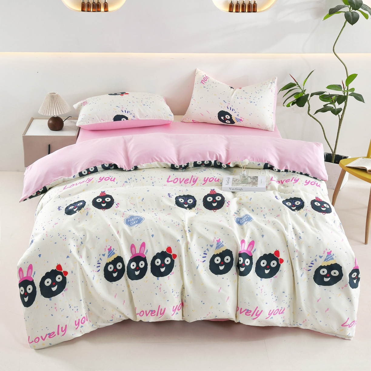 91家纺网 家纺一手货源 找家纺 恋之语 2025新款舒适柔软亲肤爆款芦荟棉四件套货源充足 小煤球