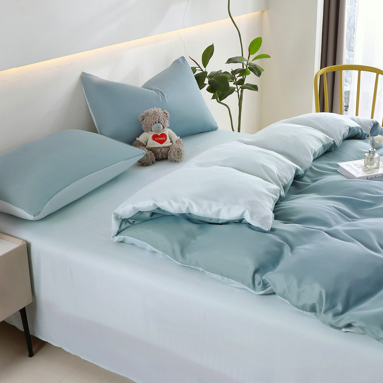 91家纺网 家纺一手货源 找家纺 恋之语 2025新款舒适柔软亲肤爆款芦荟棉四件套货源充足 月光雾蓝