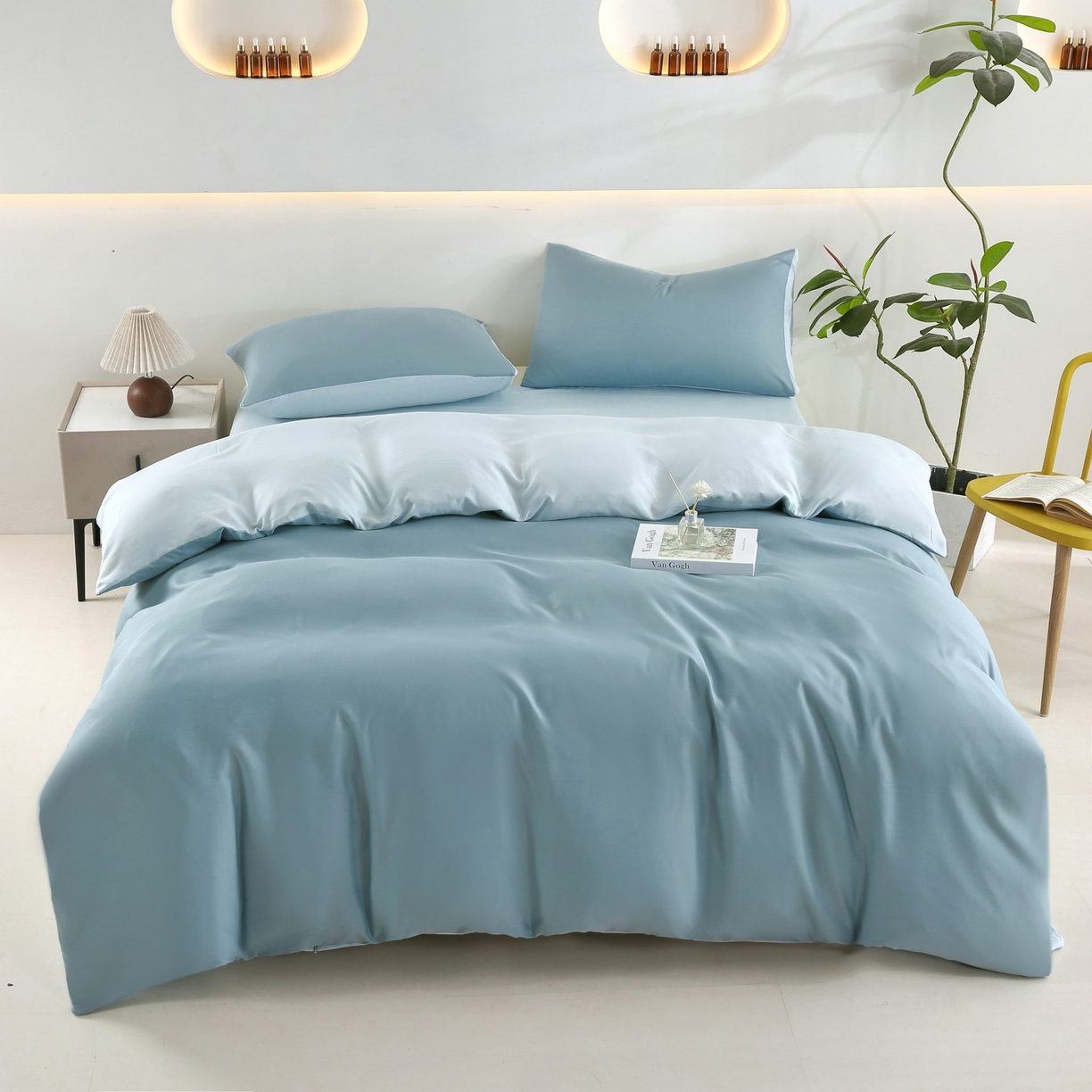 91家纺网 家纺一手货源 找家纺 恋之语 2025新款舒适柔软亲肤爆款芦荟棉四件套货源充足 月光雾蓝