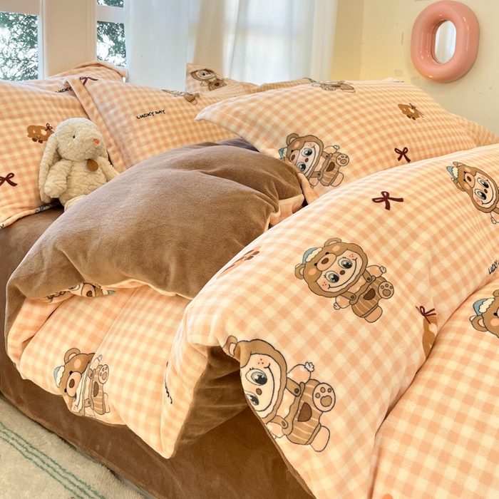 柒月家居 2025新款加厚200克牛奶绒四件套 格格布布