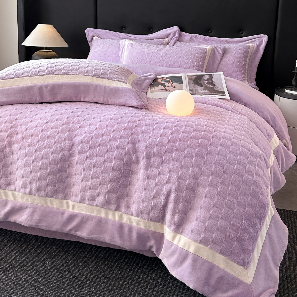 佳品居 2025新款11斤重加厚兔毛绒轻奢摩卡系列牛奶绒双拼角四件套 摩卡-水晶紫