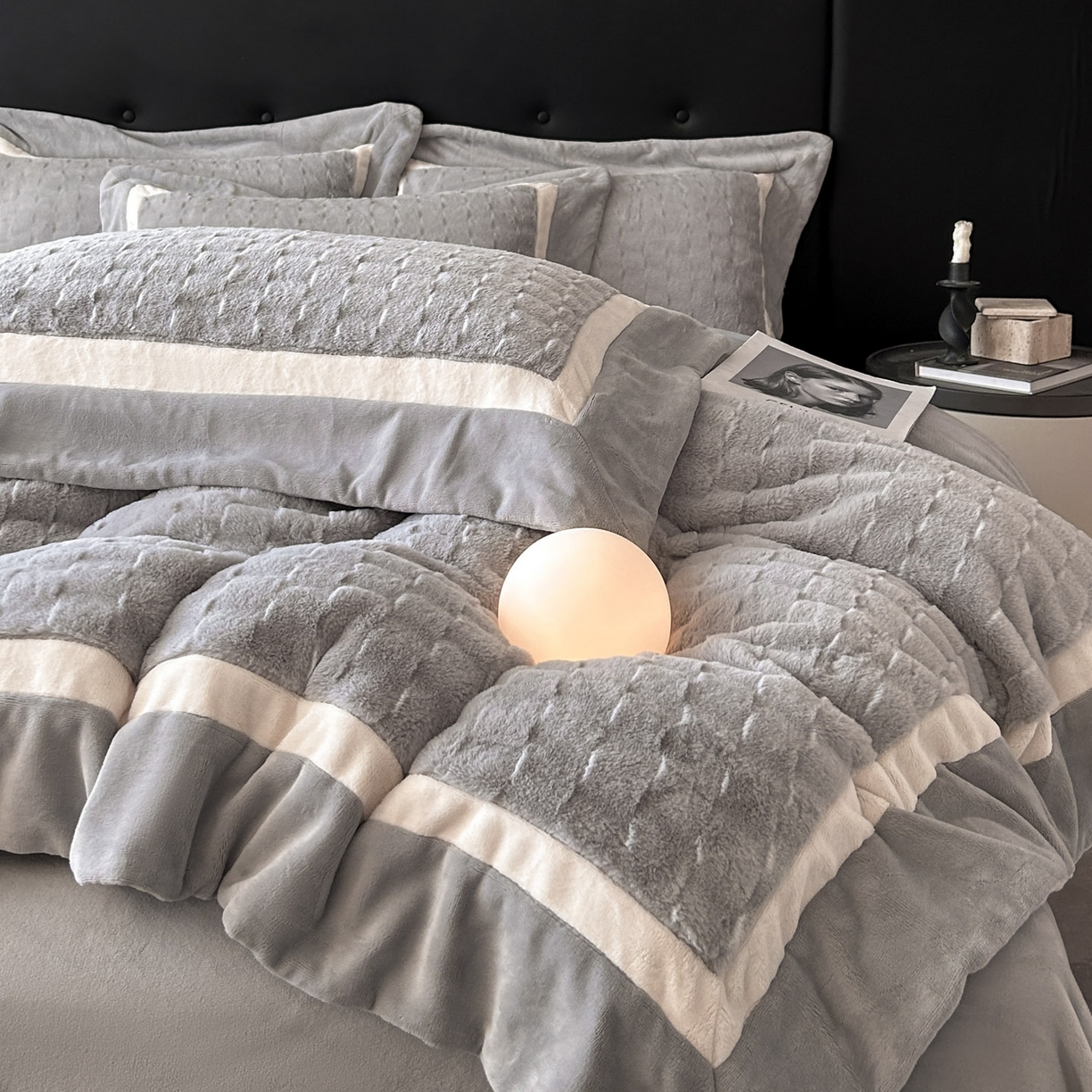 91家纺网 家纺一手货源 找家纺 佳品居 2025新款11斤重加厚兔毛绒轻奢摩卡系列牛奶绒双拼角四件套 摩卡-高级灰