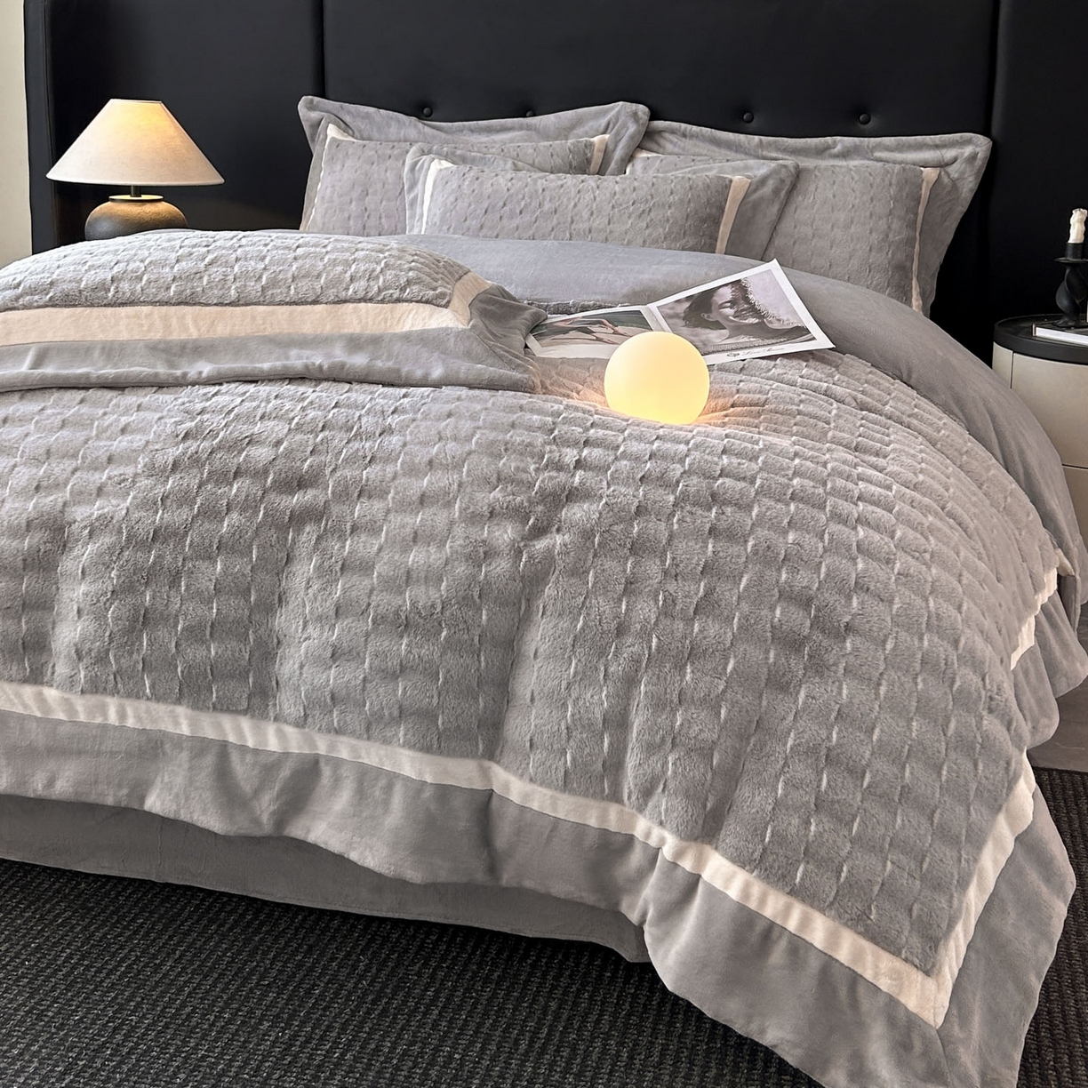 佳品居 2025新款11斤重加厚兔毛绒轻奢摩卡系列牛奶绒双拼角四件套 摩卡-高级灰