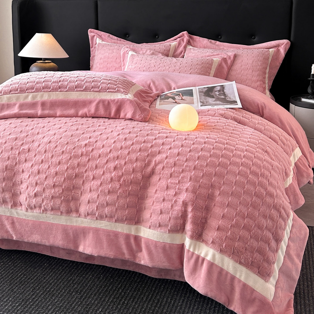 佳品居 2025新款11斤重加厚兔毛绒轻奢摩卡系列牛奶绒双拼角四件套 摩卡-樱花粉