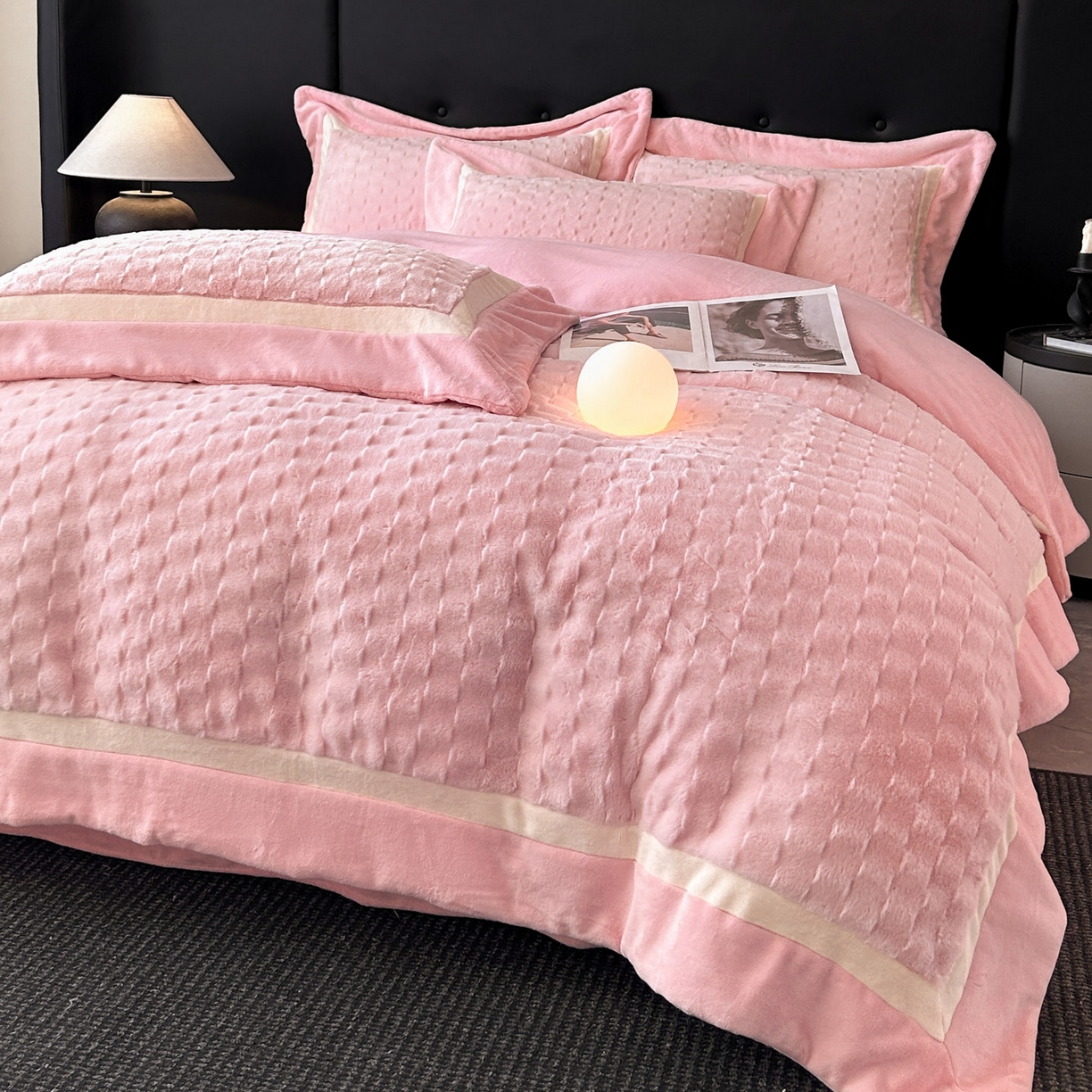 佳品居 2025新款11斤重加厚兔毛绒轻奢摩卡系列牛奶绒双拼角四件套 摩卡-胭脂粉