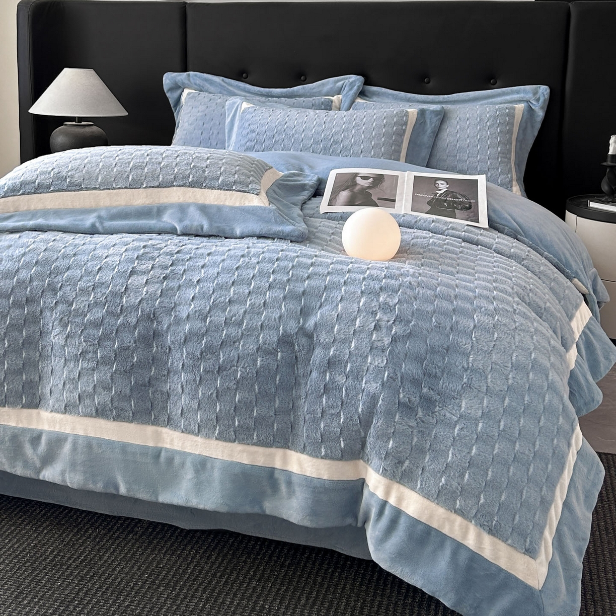 佳品居 2025新款11斤重加厚兔毛绒轻奢摩卡系列牛奶绒双拼角四件套 摩卡-湖蓝