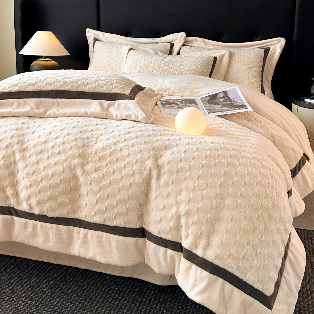 佳品居 2025新款11斤重加厚兔毛绒轻奢摩卡系列牛奶绒双拼角四件套 摩卡-奶白