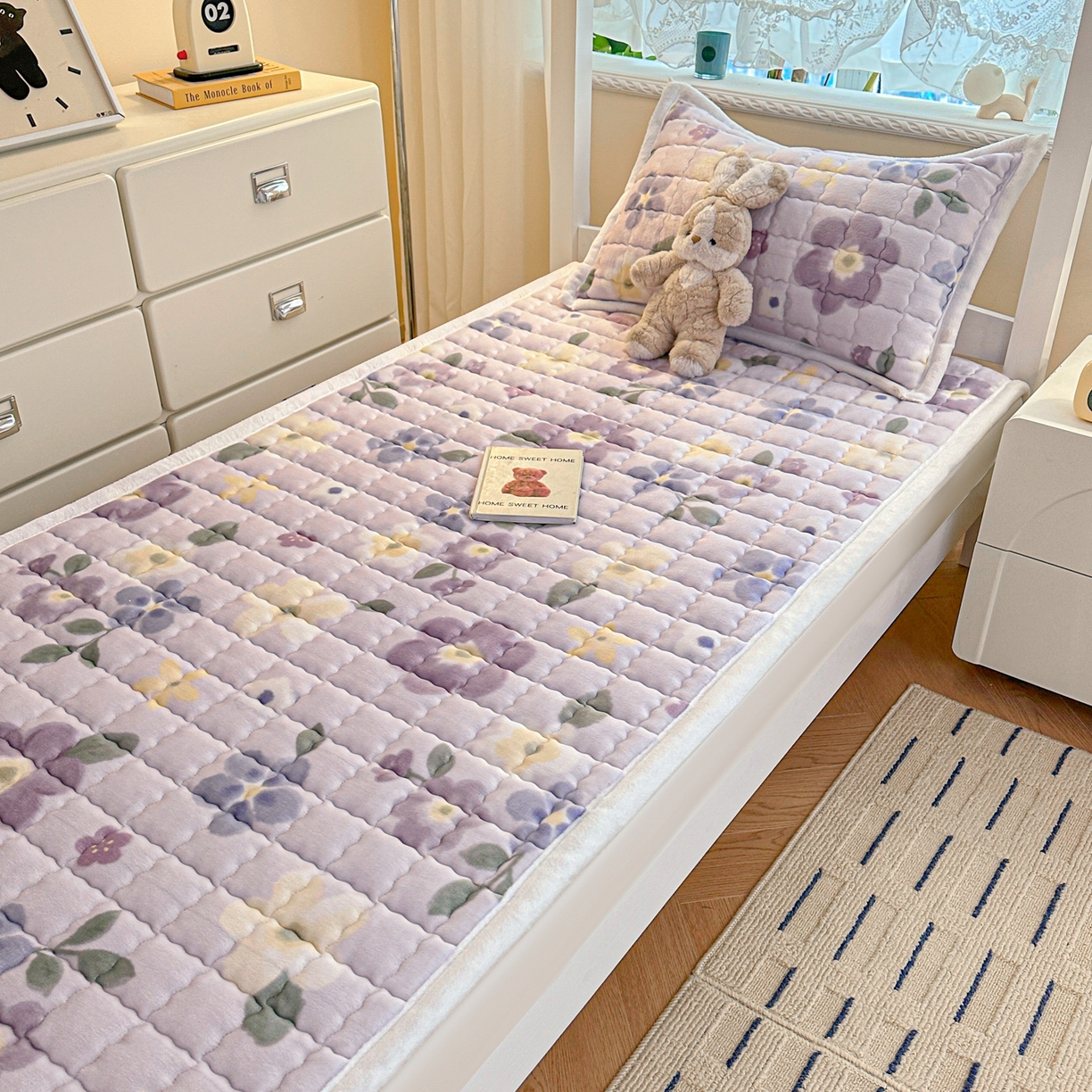 91家纺网 家纺一手货源 找家纺 川悦生活 2025新款A类印花牛奶绒床垫加厚绒保暖床床褥 床垫莉莉柒缇