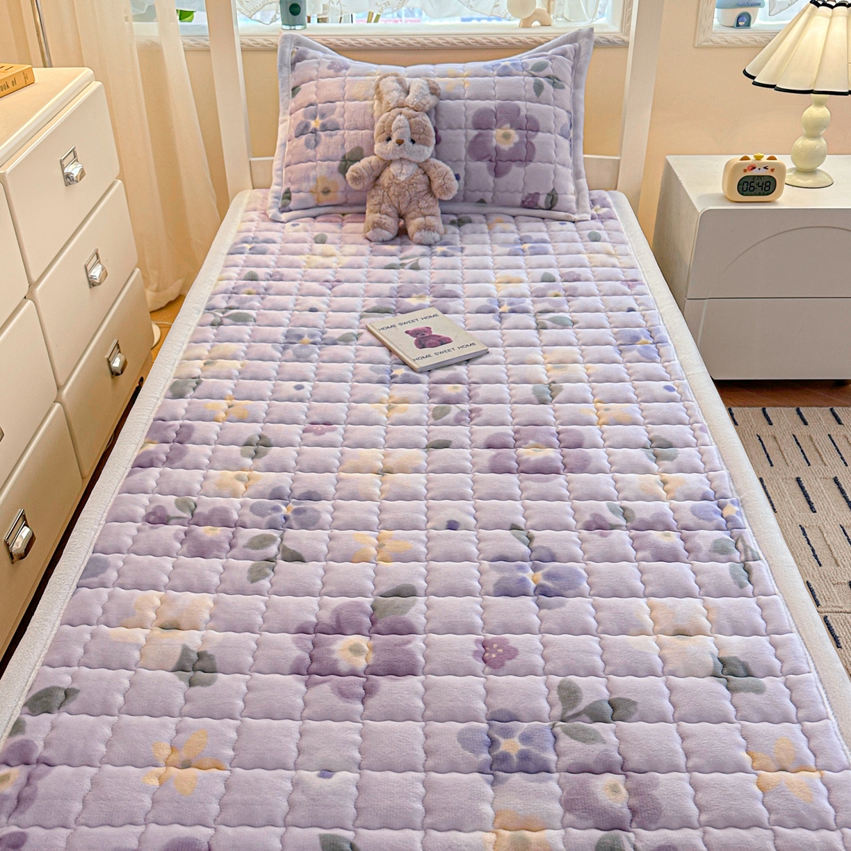 91家纺网 家纺一手货源 找家纺 川悦生活 2025新款A类印花牛奶绒床垫加厚绒保暖床床褥 床垫莉莉柒缇