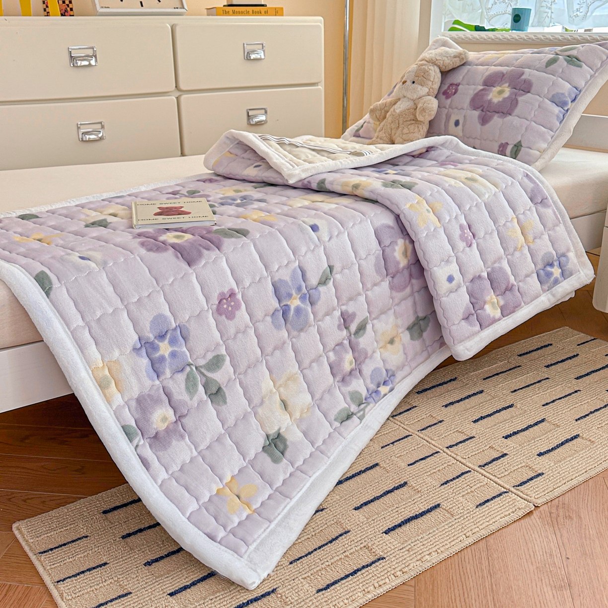 91家纺网 家纺一手货源 找家纺 川悦生活 2025新款A类印花牛奶绒床垫加厚绒保暖床床褥 床垫莉莉柒缇