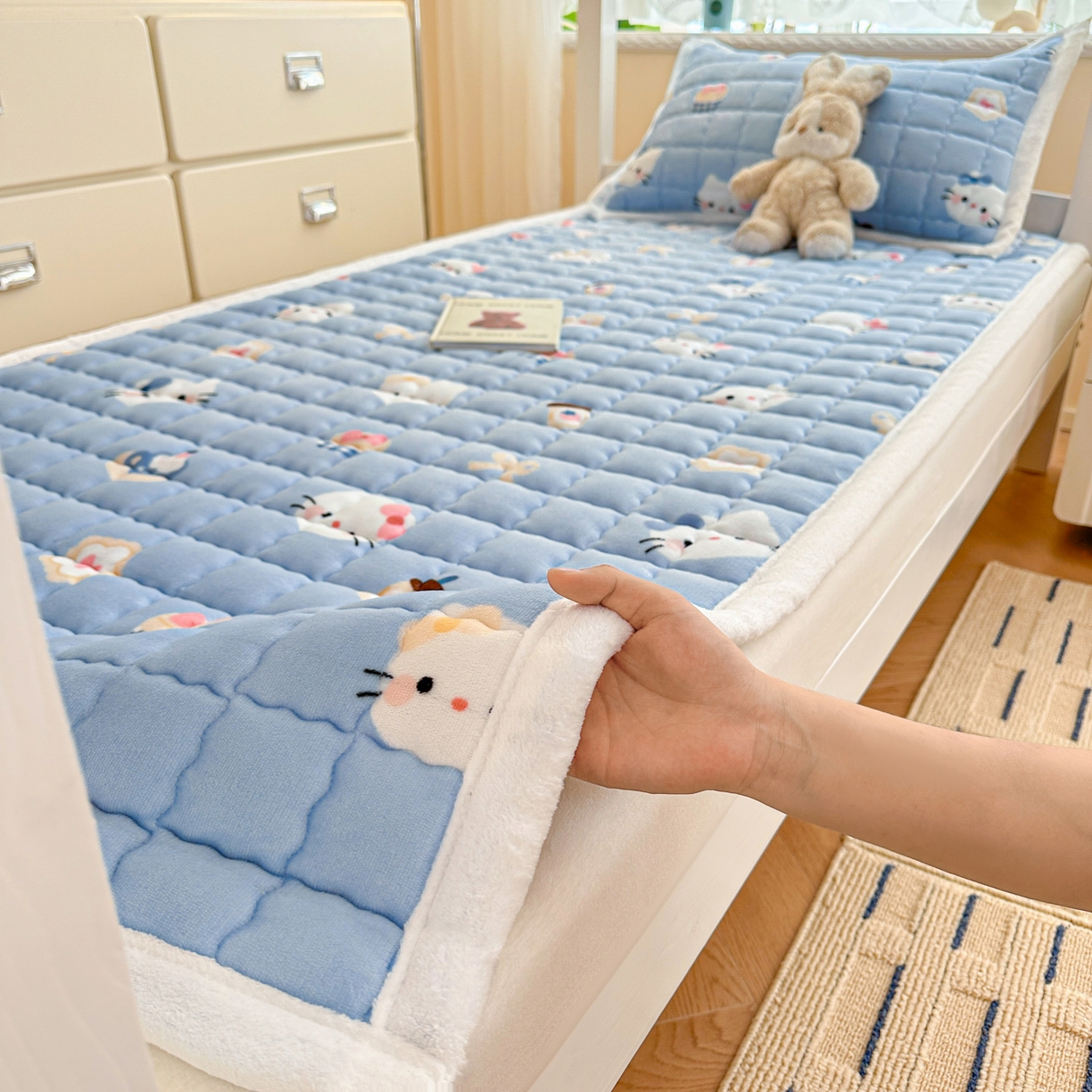 川悦生活 2025新款A类印花牛奶绒床垫加厚绒保暖床床褥 床垫晴空小喵