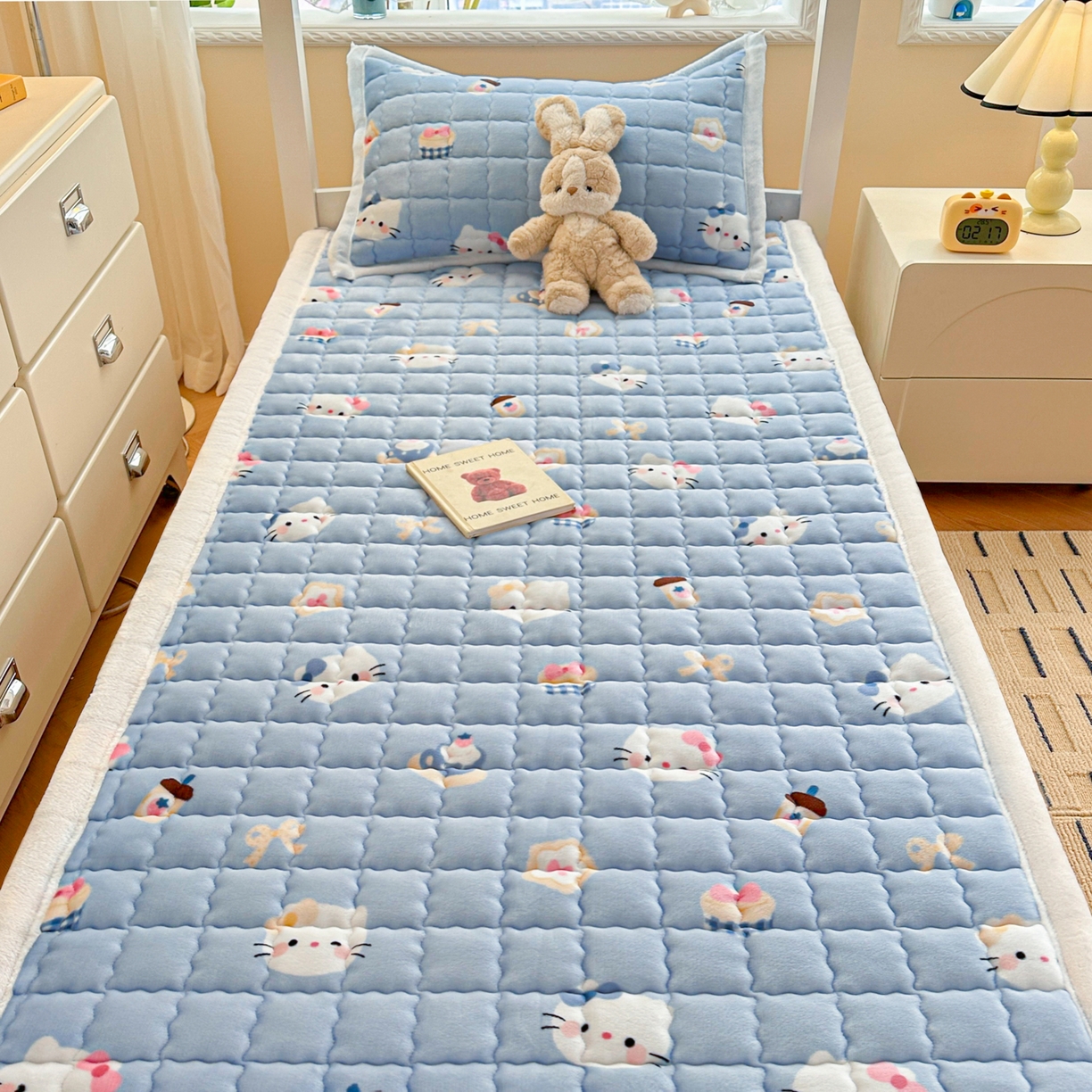 91家纺网 家纺一手货源 找家纺 川悦生活 2025新款A类印花牛奶绒床垫加厚绒保暖床床褥 床垫晴空小喵