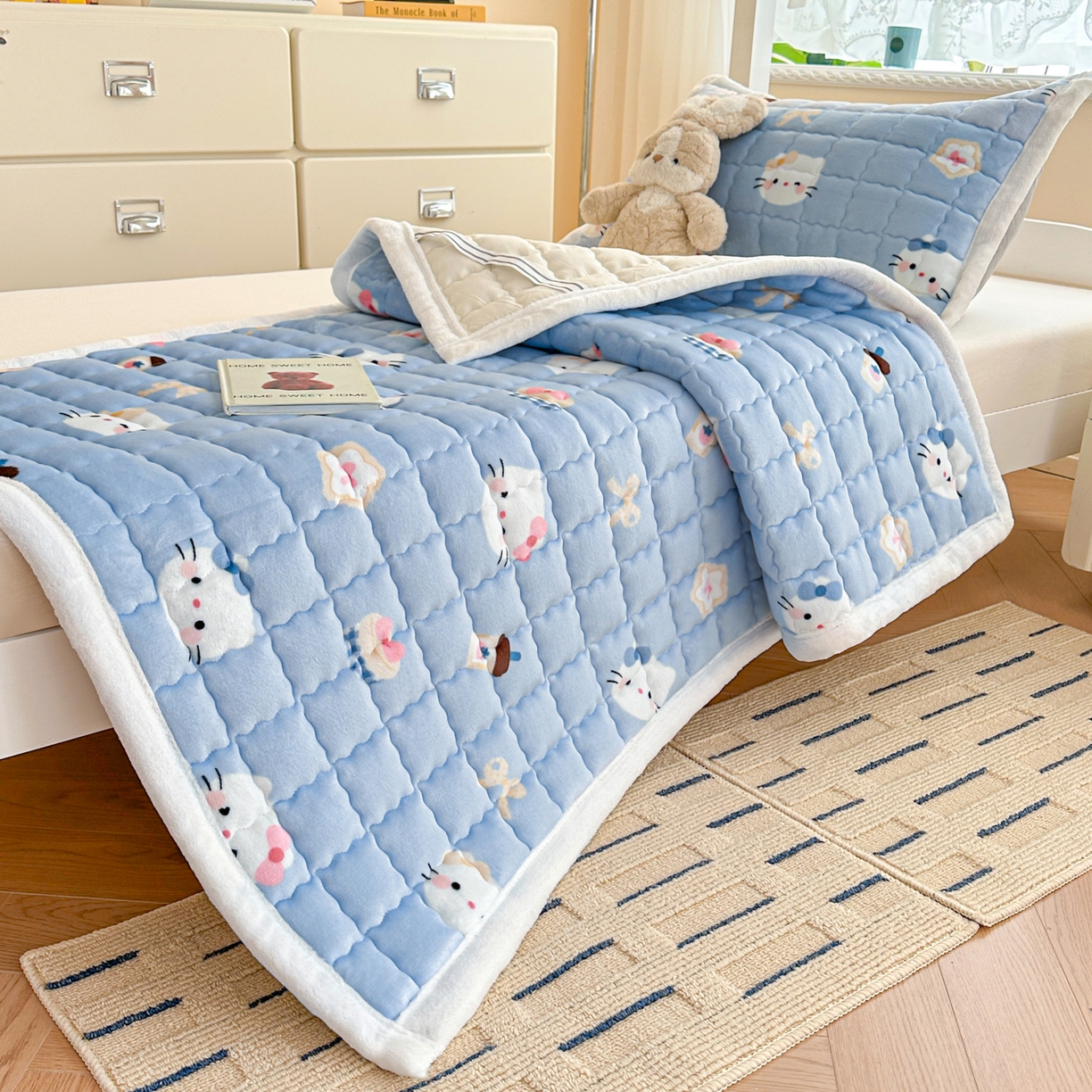 91家纺网 家纺一手货源 找家纺 川悦生活 2025新款A类印花牛奶绒床垫加厚绒保暖床床褥 床垫晴空小喵