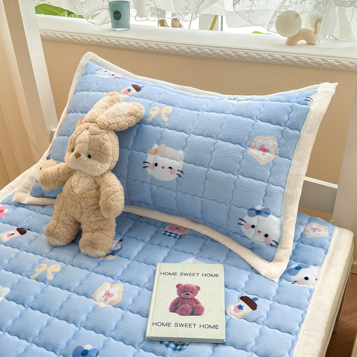 91家纺网 家纺一手货源 找家纺 川悦生活 2025新款A类印花牛奶绒床垫加厚绒保暖床床褥 床垫晴空小喵