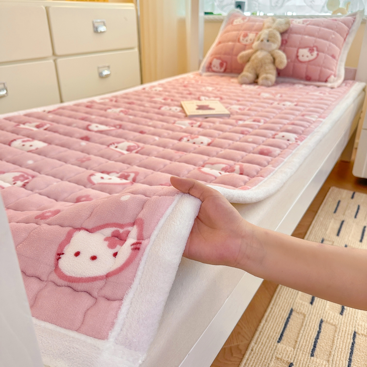 川悦生活 2025新款A类印花牛奶绒床垫加厚绒保暖床床褥 床垫少女喵喵